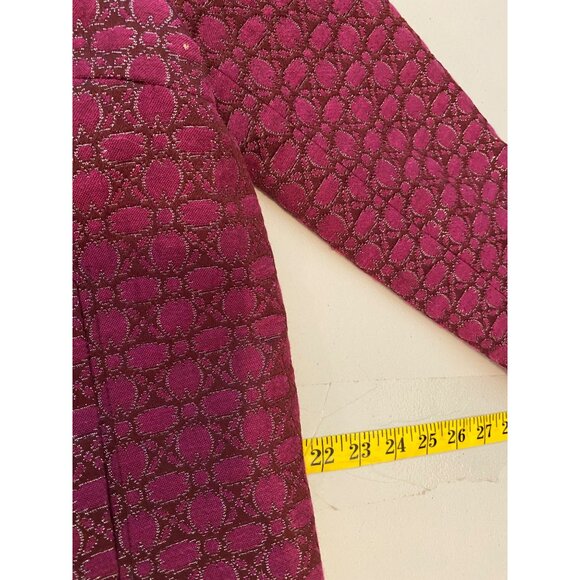 Isaac Mizrahi Double-Breasted Fuchsia Silver Sparkles Jacquard Coat Size 8 - Picture 9 of 11